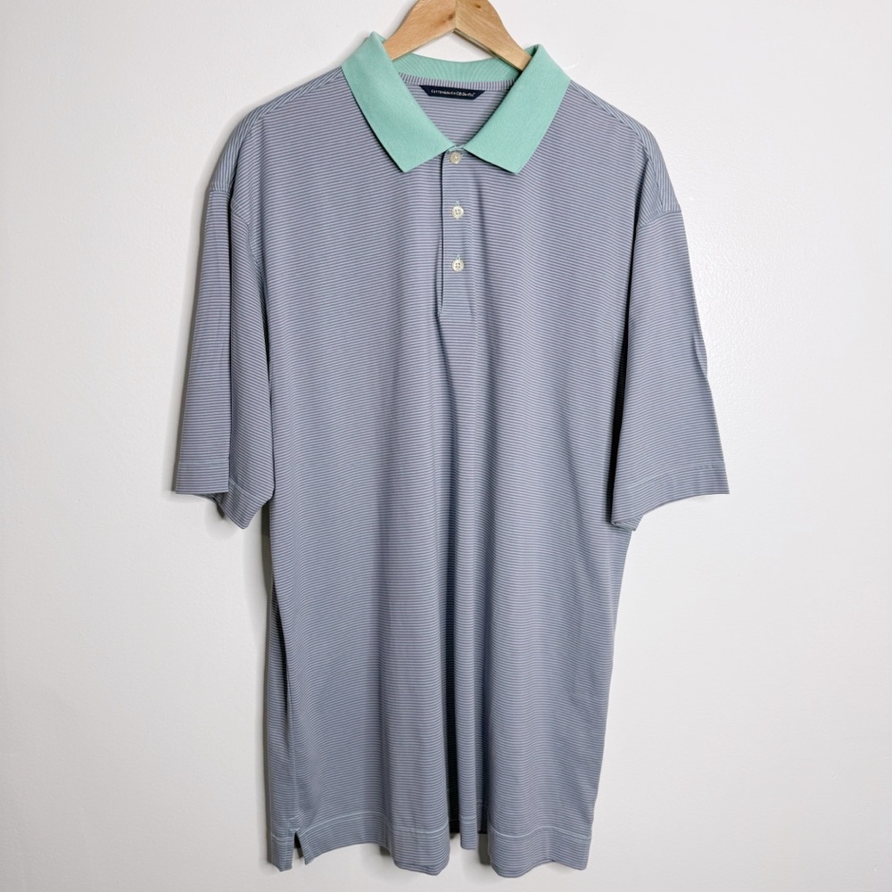 Cutter & Buck Golf Shirt Polo DryTec Mens XXL Purple Teal Striped Stretch